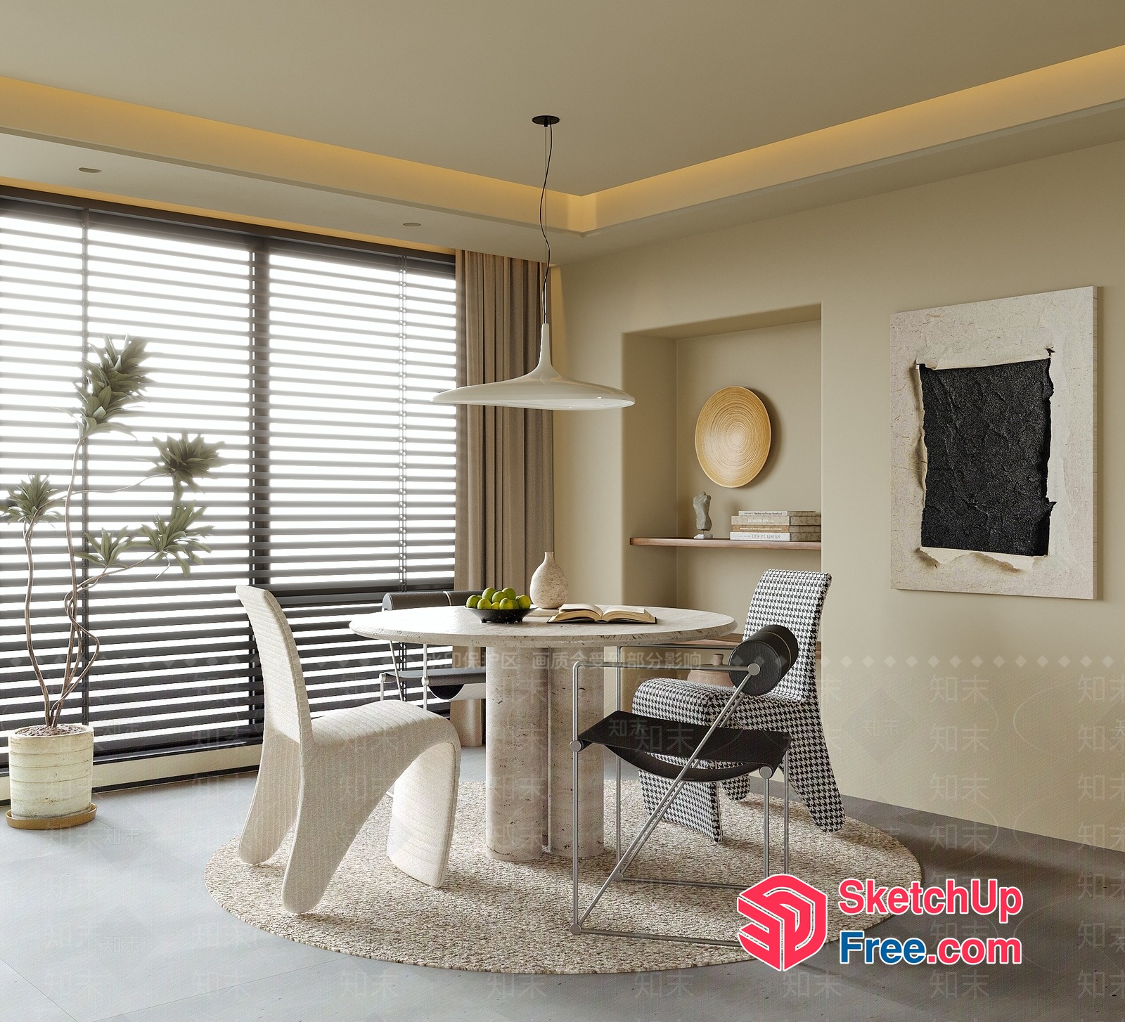 Modern Minimalist Dining Room With Sleek White Furniture 3D SketchUp File