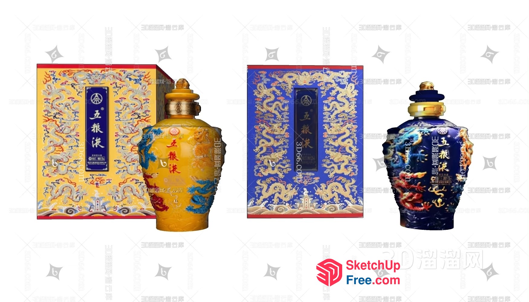 Asian-Inspired Decorative Vases With Gold Accents 3D SketchUp File
