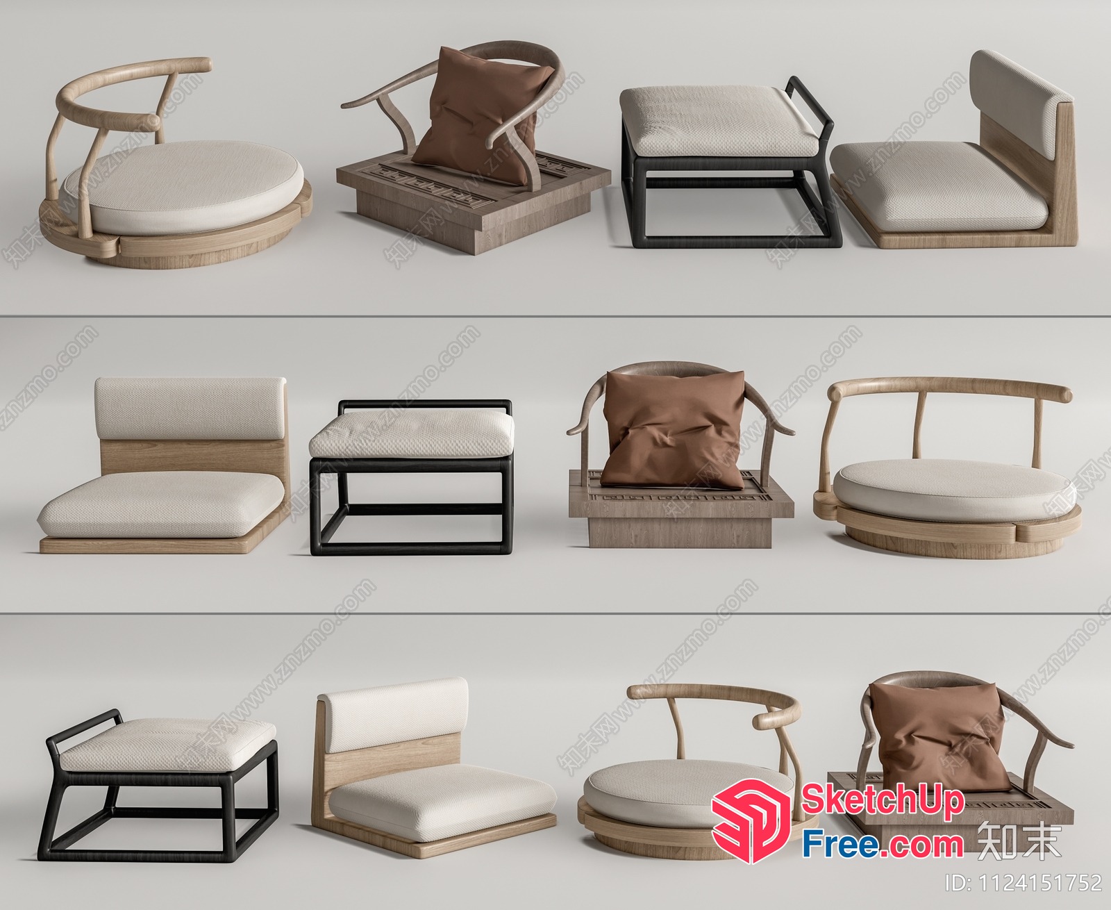 Elegant Modern Japanese Style Furniture Collection 3D SketchUp File