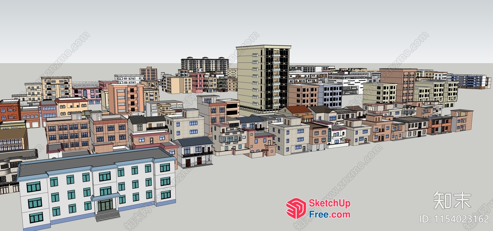 Aerial View Of A City Block With Multi-Story Buildings 3D SketchUp File