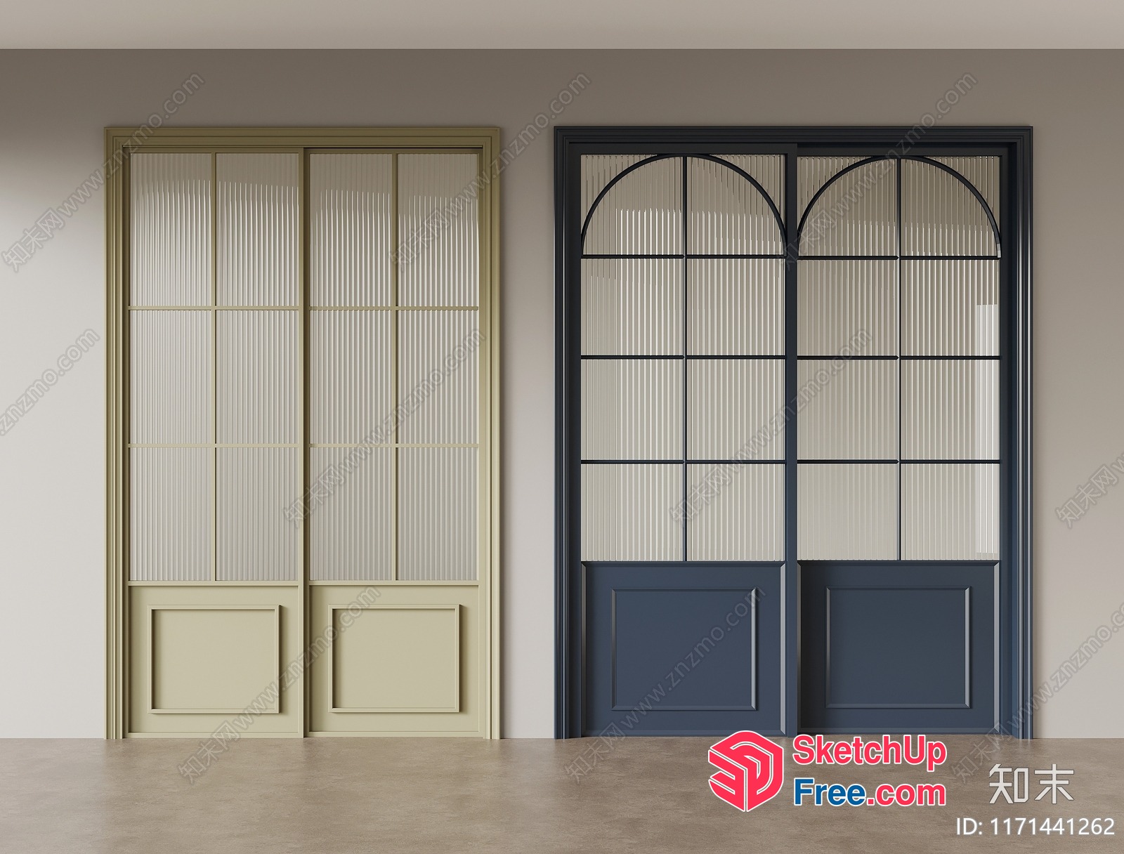 Elegant Sliding Doors With Glass Panels 3D SketchUp File