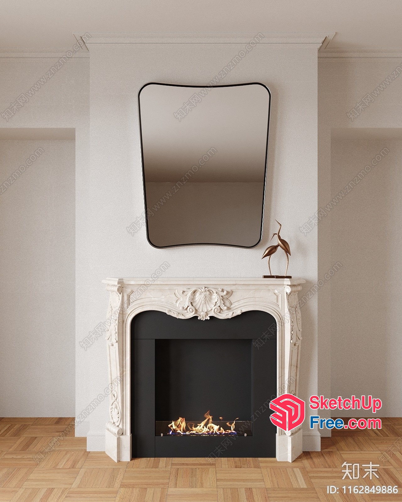 Ornate Fireplace Mantel With Mirror And Decorative Elements 3D SketchUp File