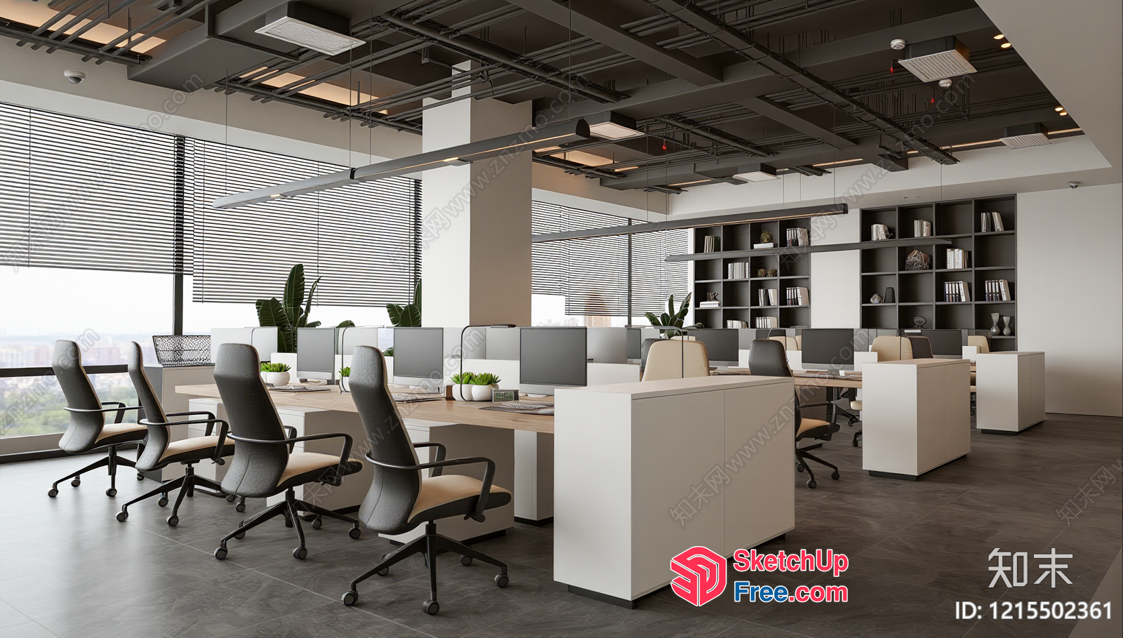 Modern Office Space With Natural Light 3D SketchUp File