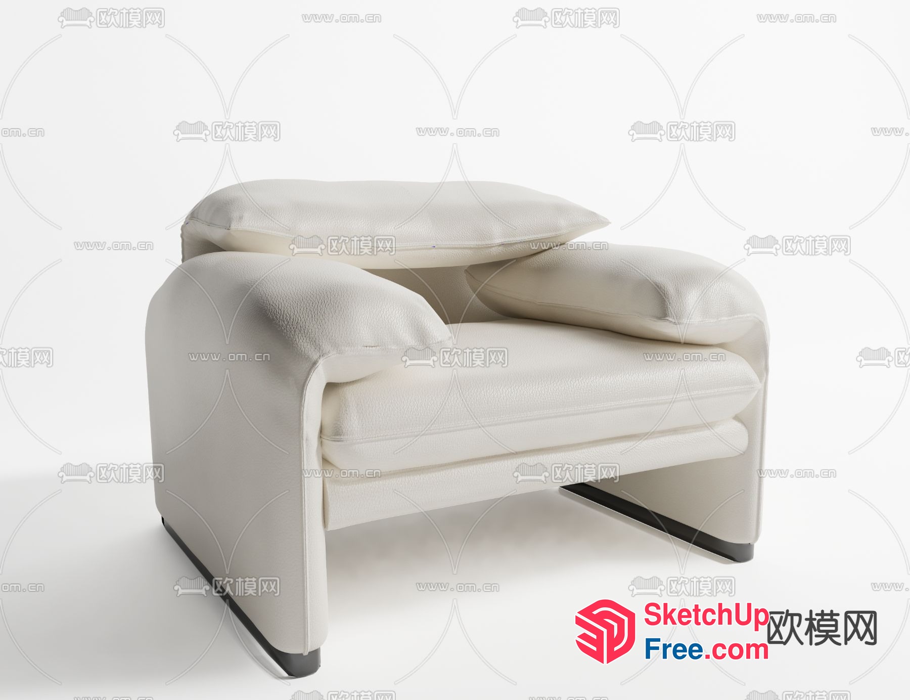 Stylish Creamy Leather Accent Chair 3D SketchUp File