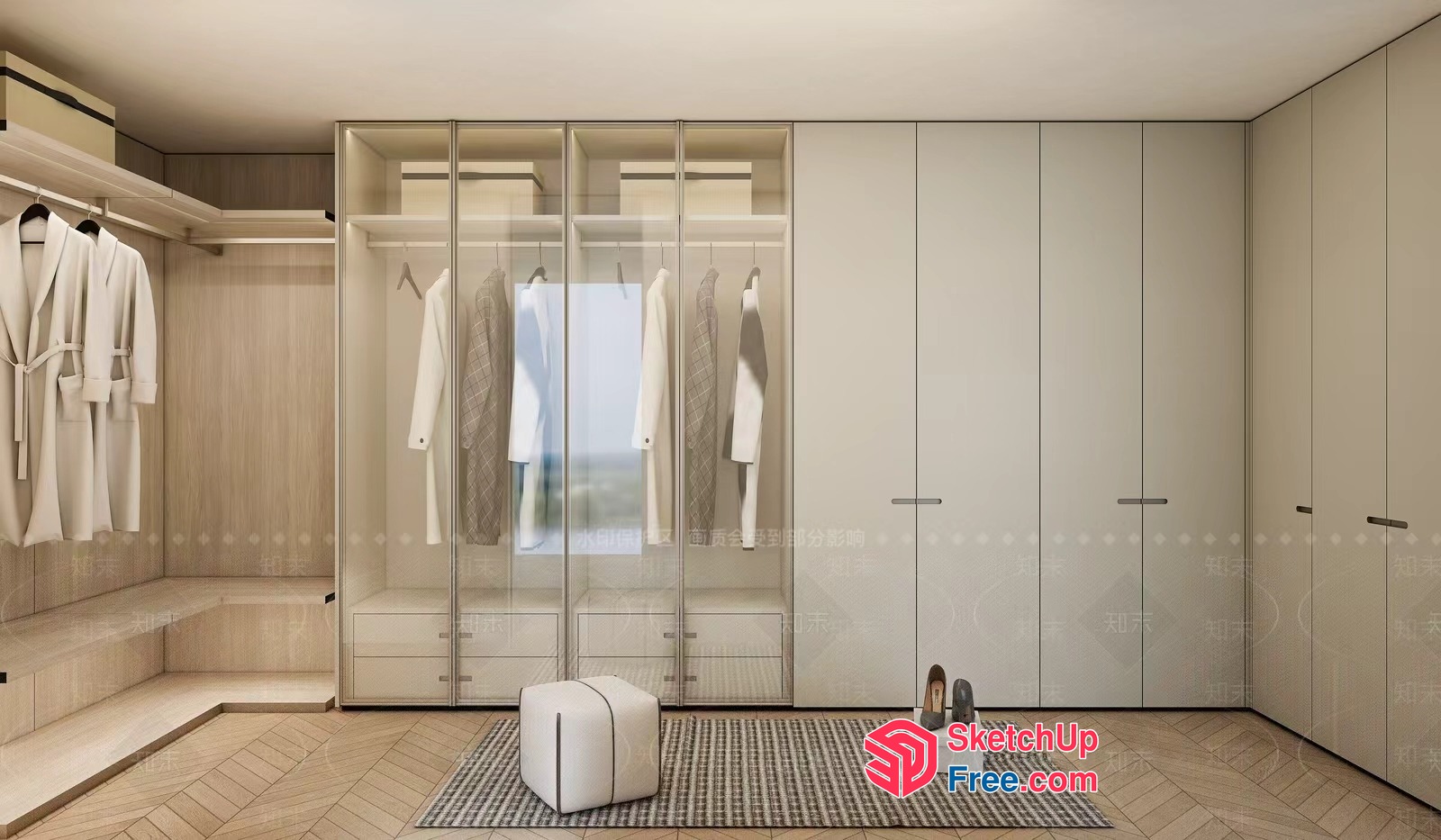 Modern Minimalist Wardrobe With Glass Doors 3D SketchUp File