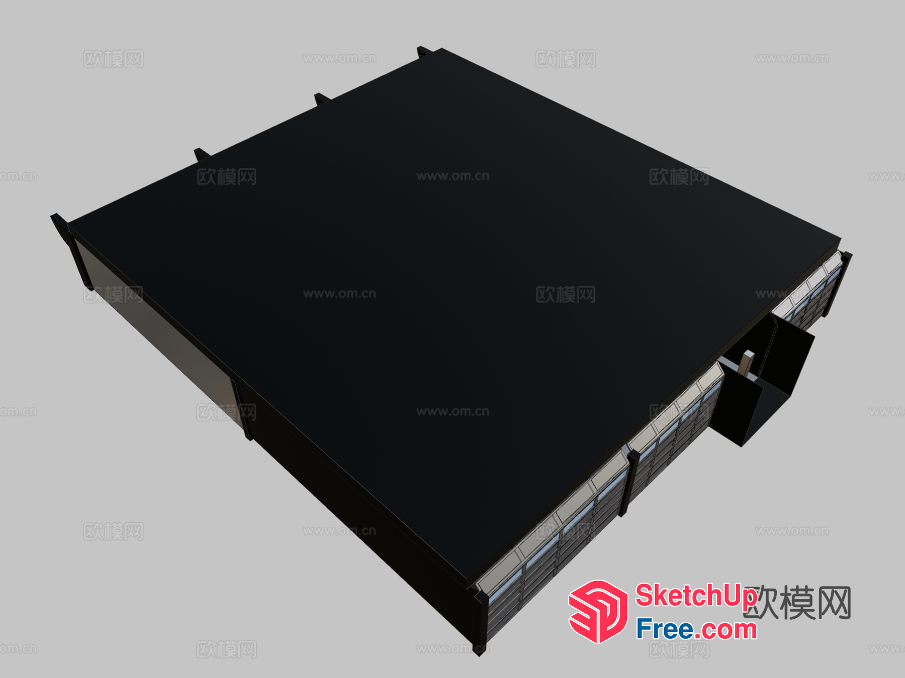 3D Model Of A Building With A Black Roof 3D SketchUp File