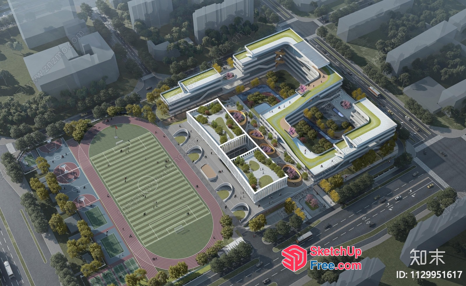 Modern Urban Sports Complex With Outdoor Sports Facilities And Park 3D SketchUp File