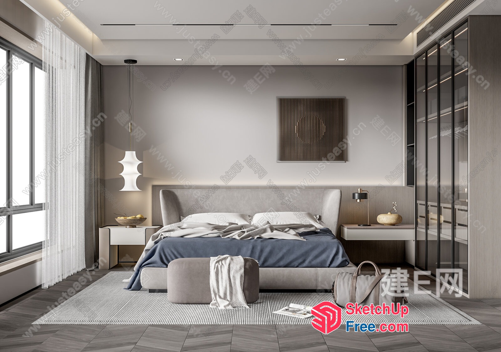 Modern Minimalist Bedroom With Neutral Color Scheme 3D SketchUp File