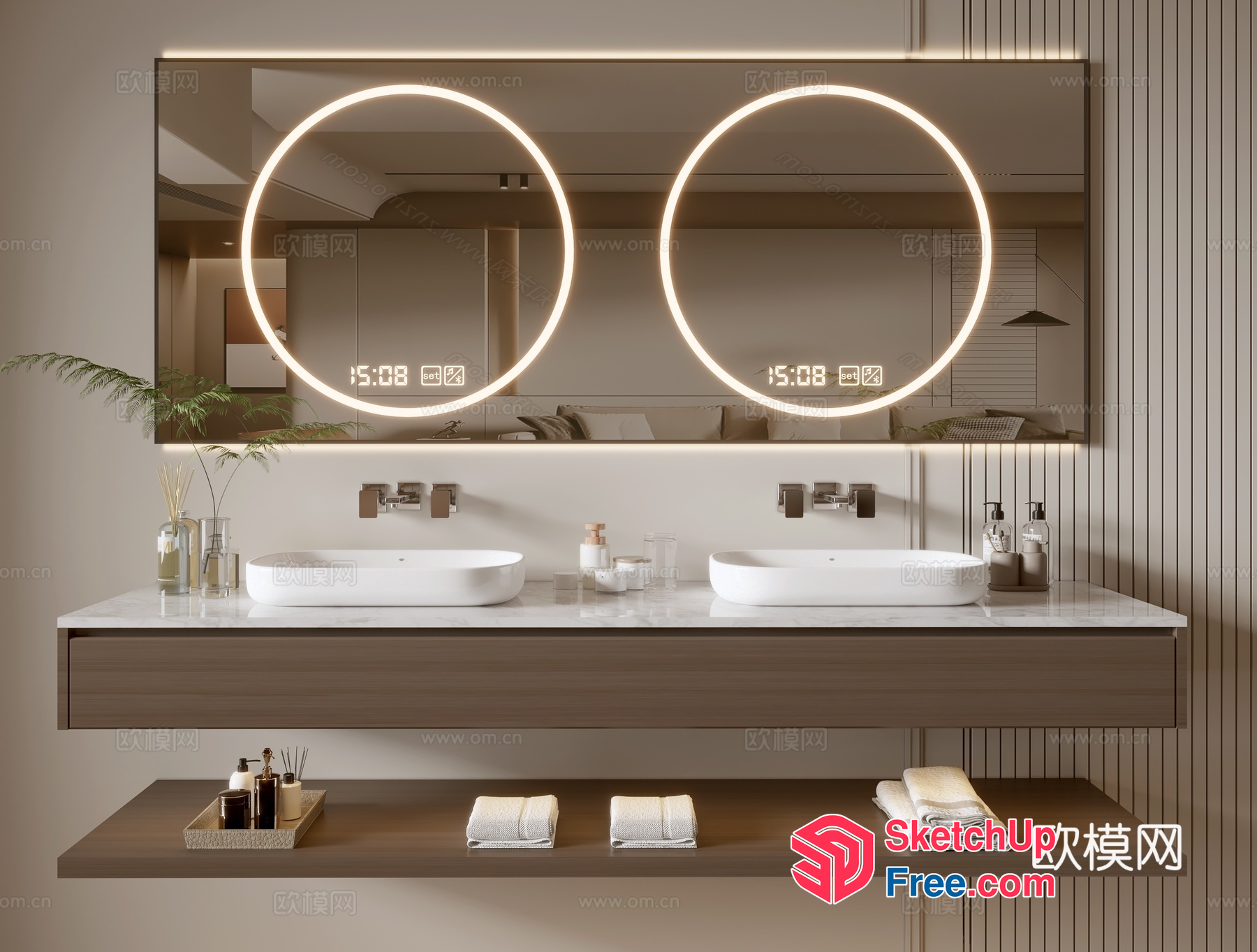 Modern Double Sink Bathroom Vanity With Led Mirror 3D SketchUp File
