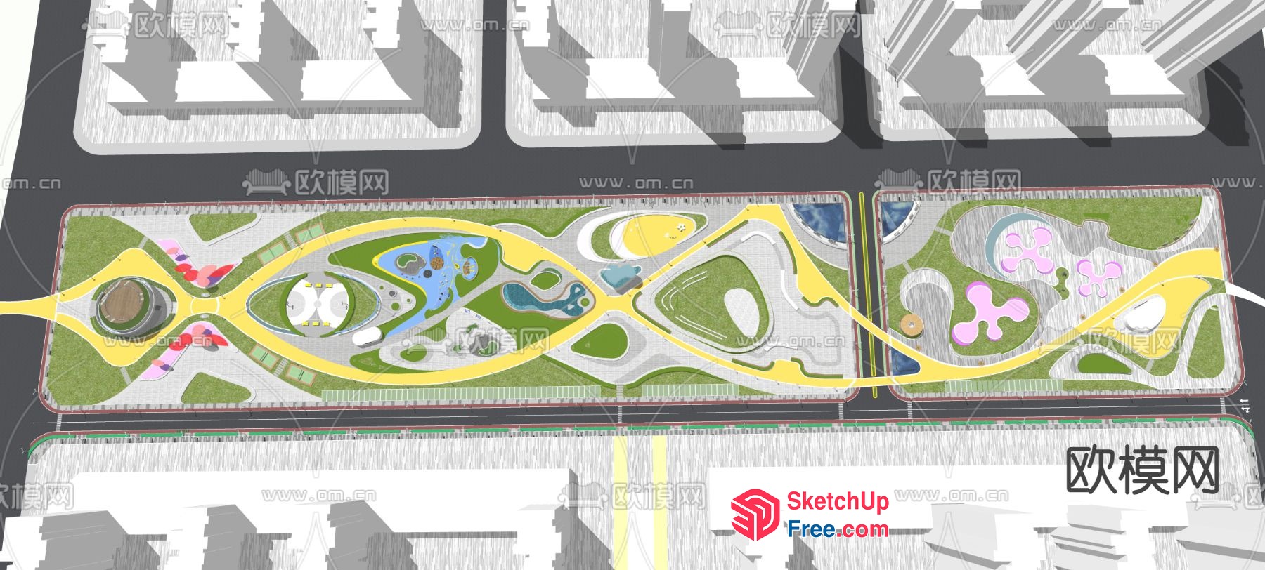 Modern Park Design With Vibrant Color Scheme 3D SketchUp File