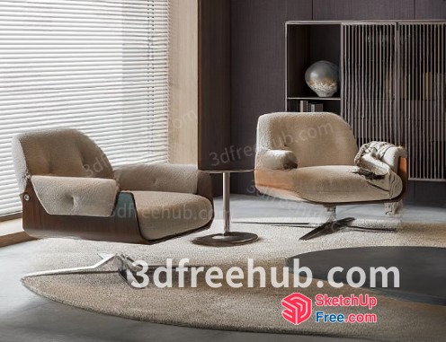 Modern Living Room With Beige Armchair And Side Table 3D SketchUp File