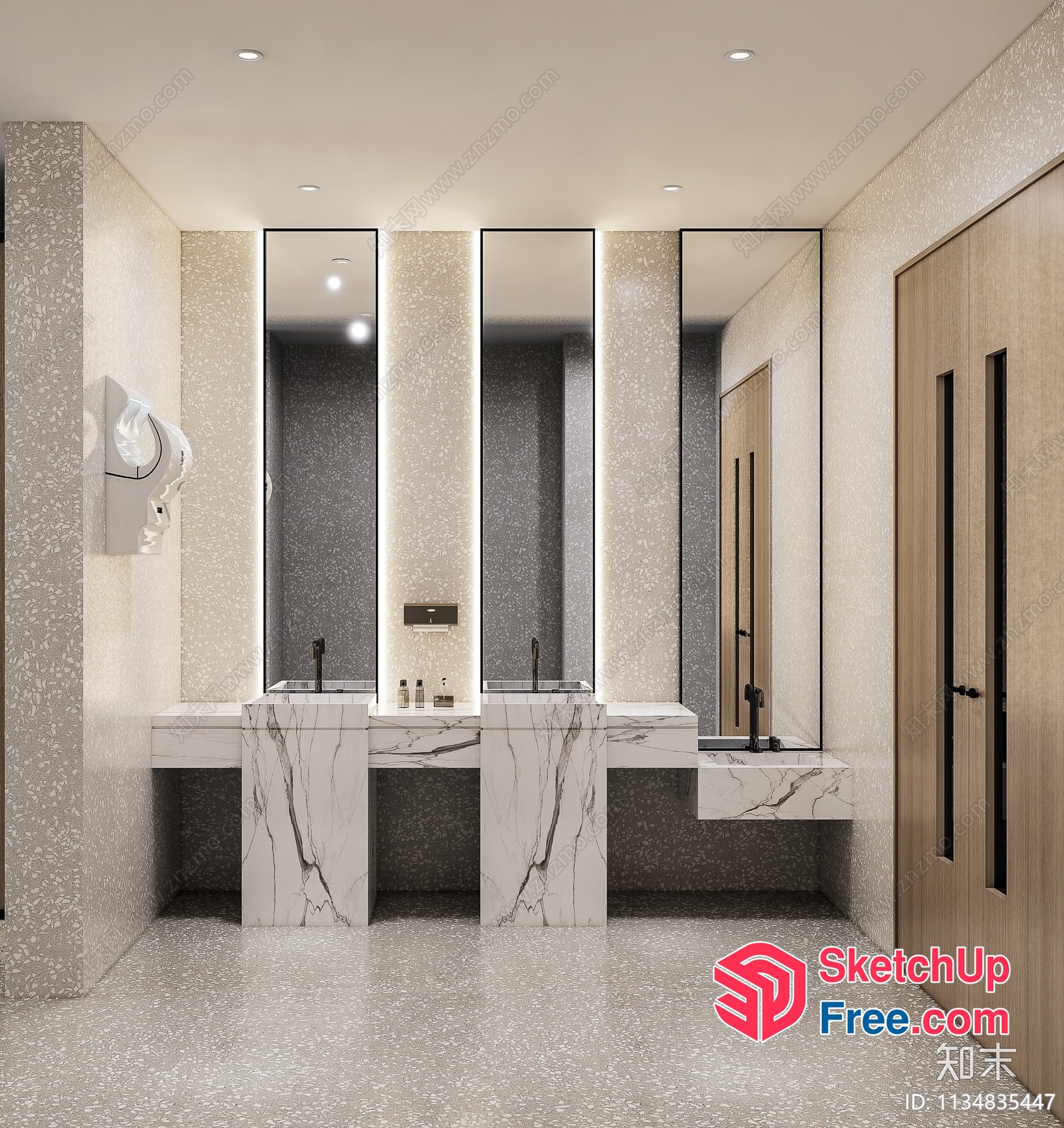 Modern Minimalist Marble And Wood Bathroom 3D SketchUp File