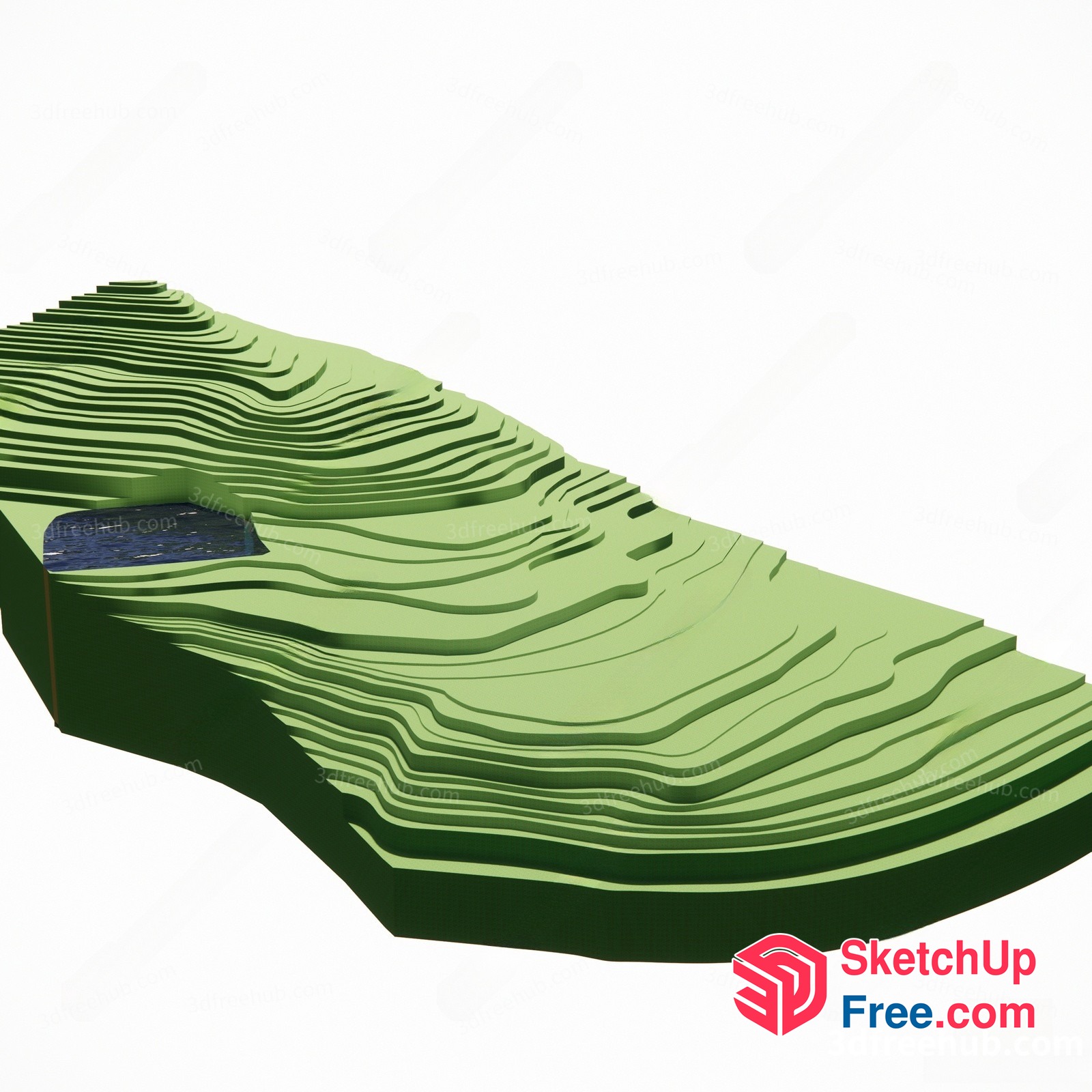 3D Carved Landscape With Water Feature 3D SketchUp File