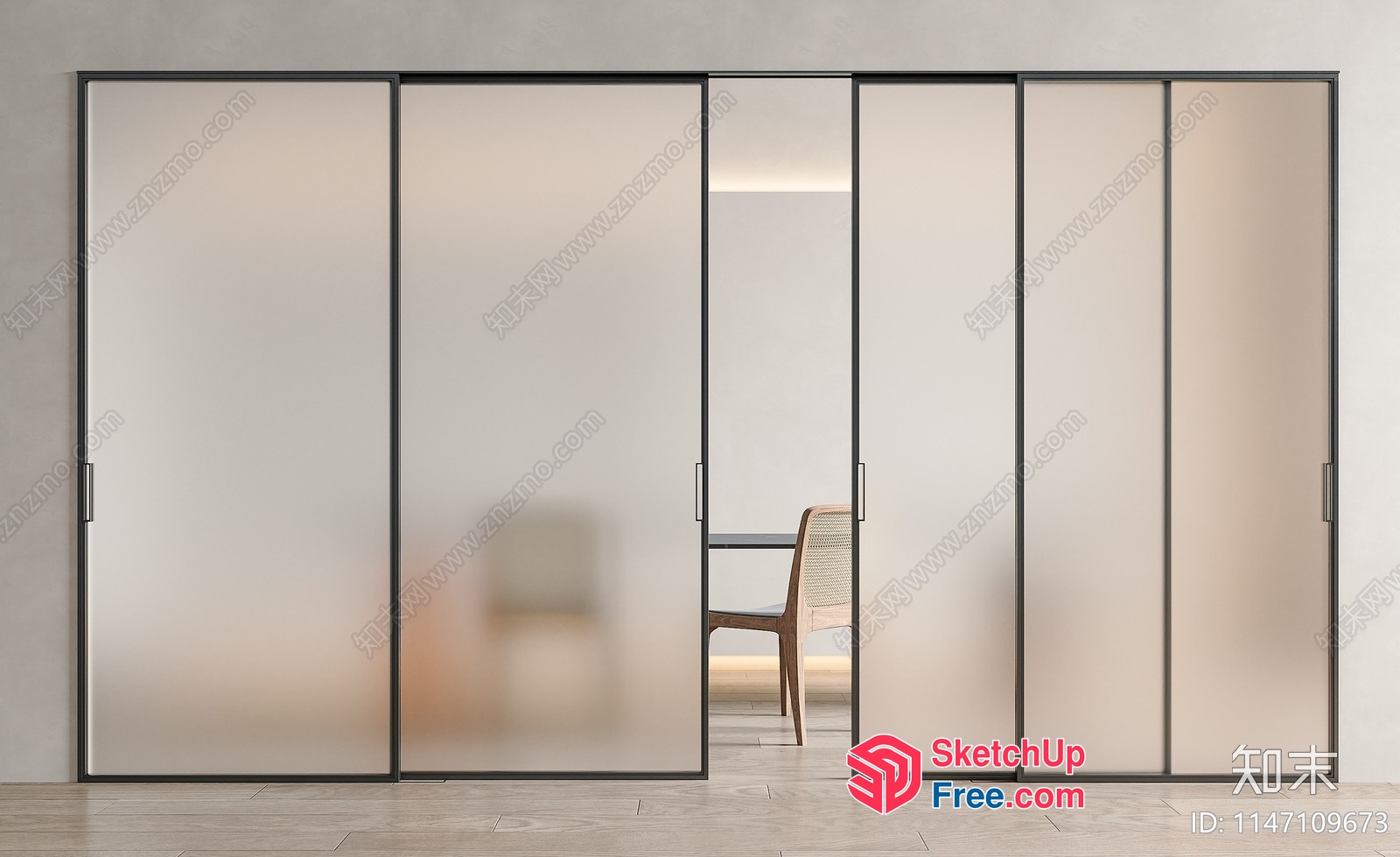 Modern Minimalist Glass Sliding Door Interior 3D SketchUp File