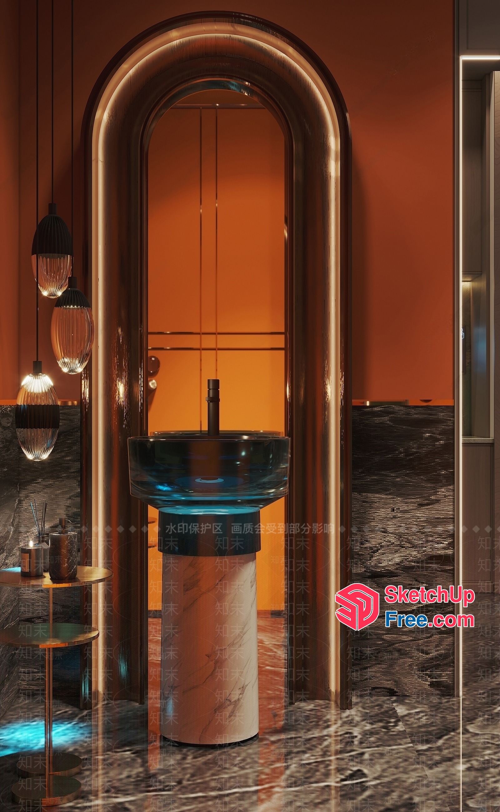 Modern Bathroom With Marble And Glass Sink 3D SketchUp File