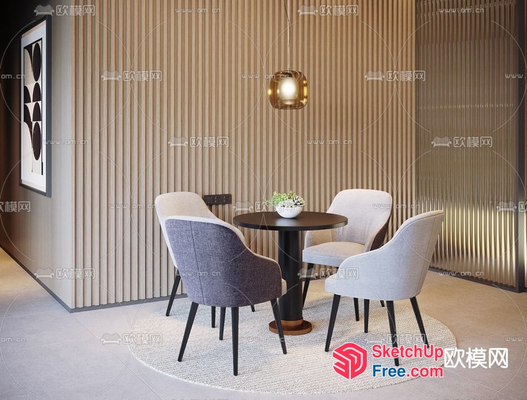 Modern Dining Room With Round Table And Upholstered Chairs 3D SketchUp File