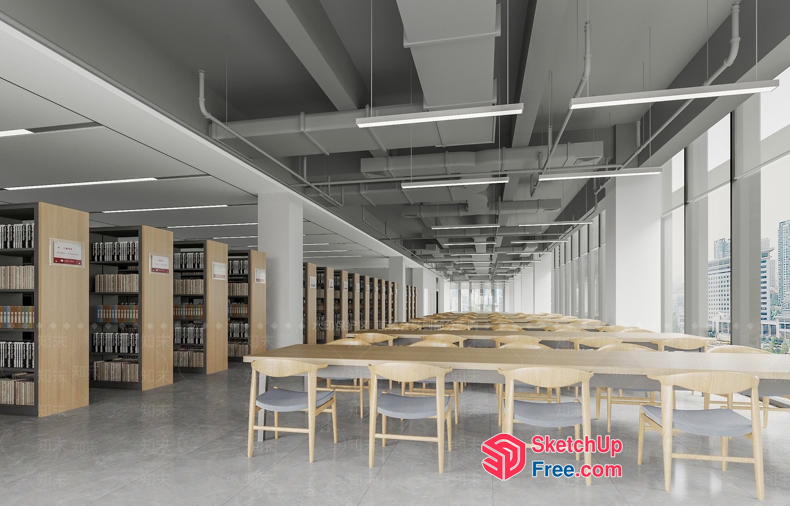 Modern Library Interior With Natural Light And Minimalist Decor 3D SketchUp File