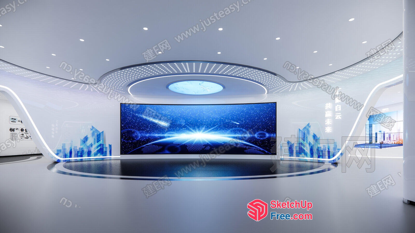 Futuristic Space-Themed Room With Large Screen 3D SketchUp File