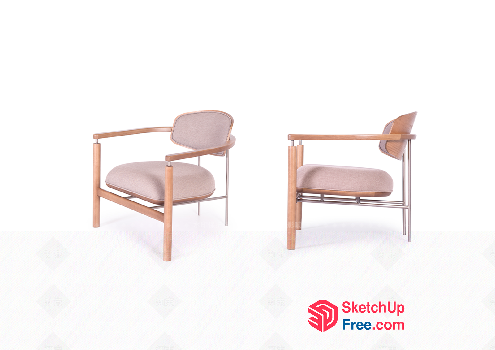 Minimalist Style Armchair With Creamy Upholstery 3D SketchUp File