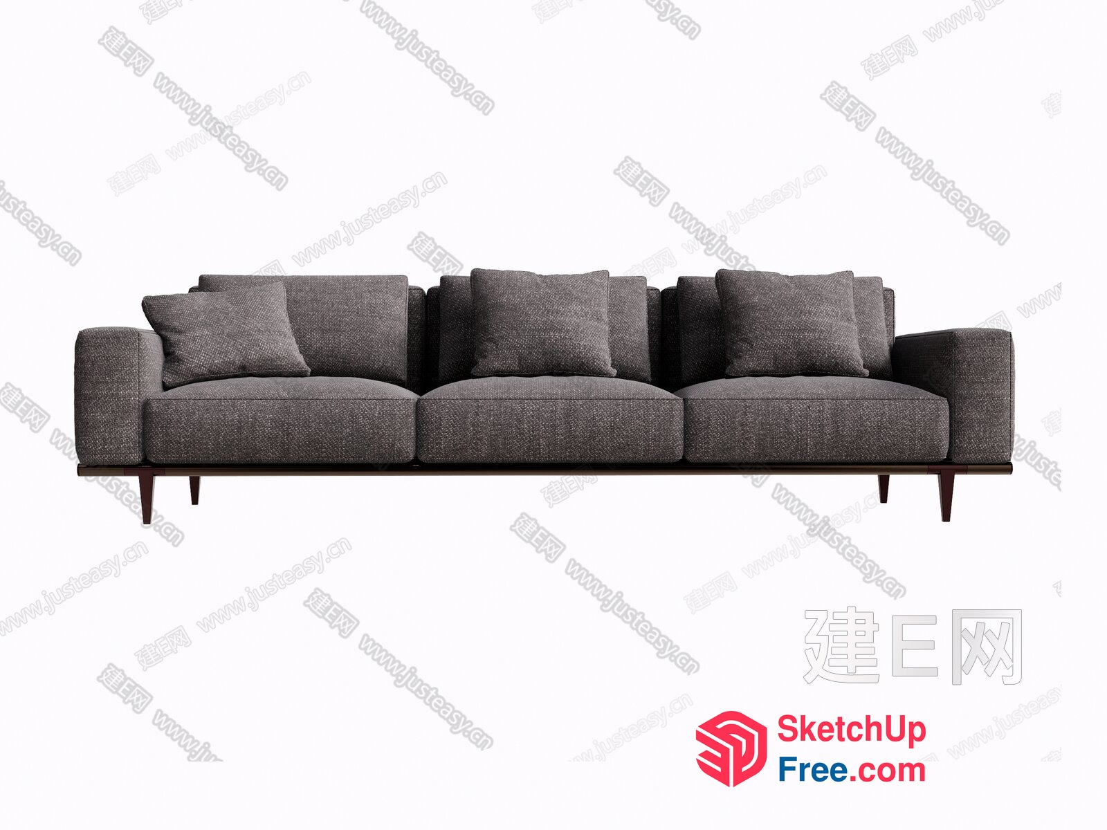 Modern Grey Sofa With Dark Wood Legs 3D SketchUp File
