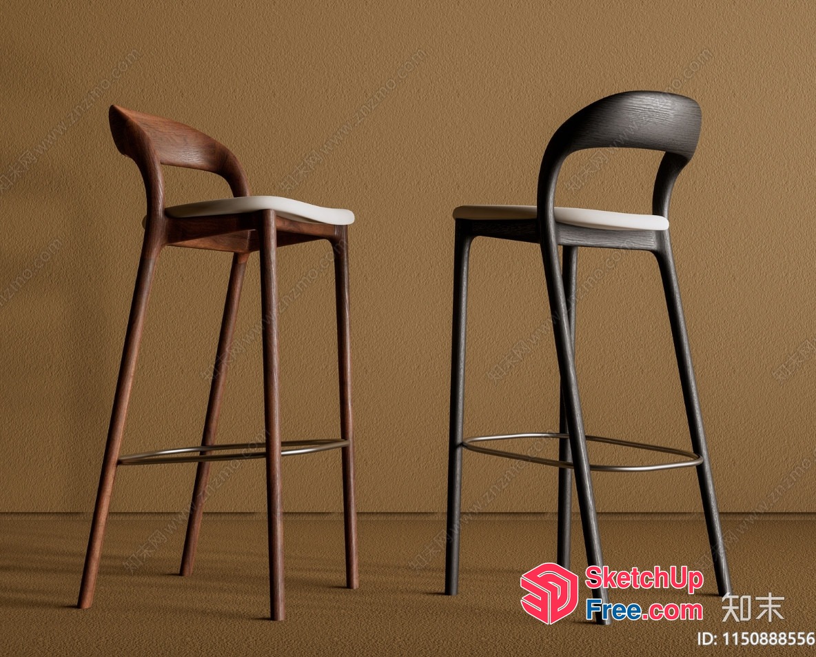 Modern Bar Stools With White Cushions And Metal Footrests 3D SketchUp File