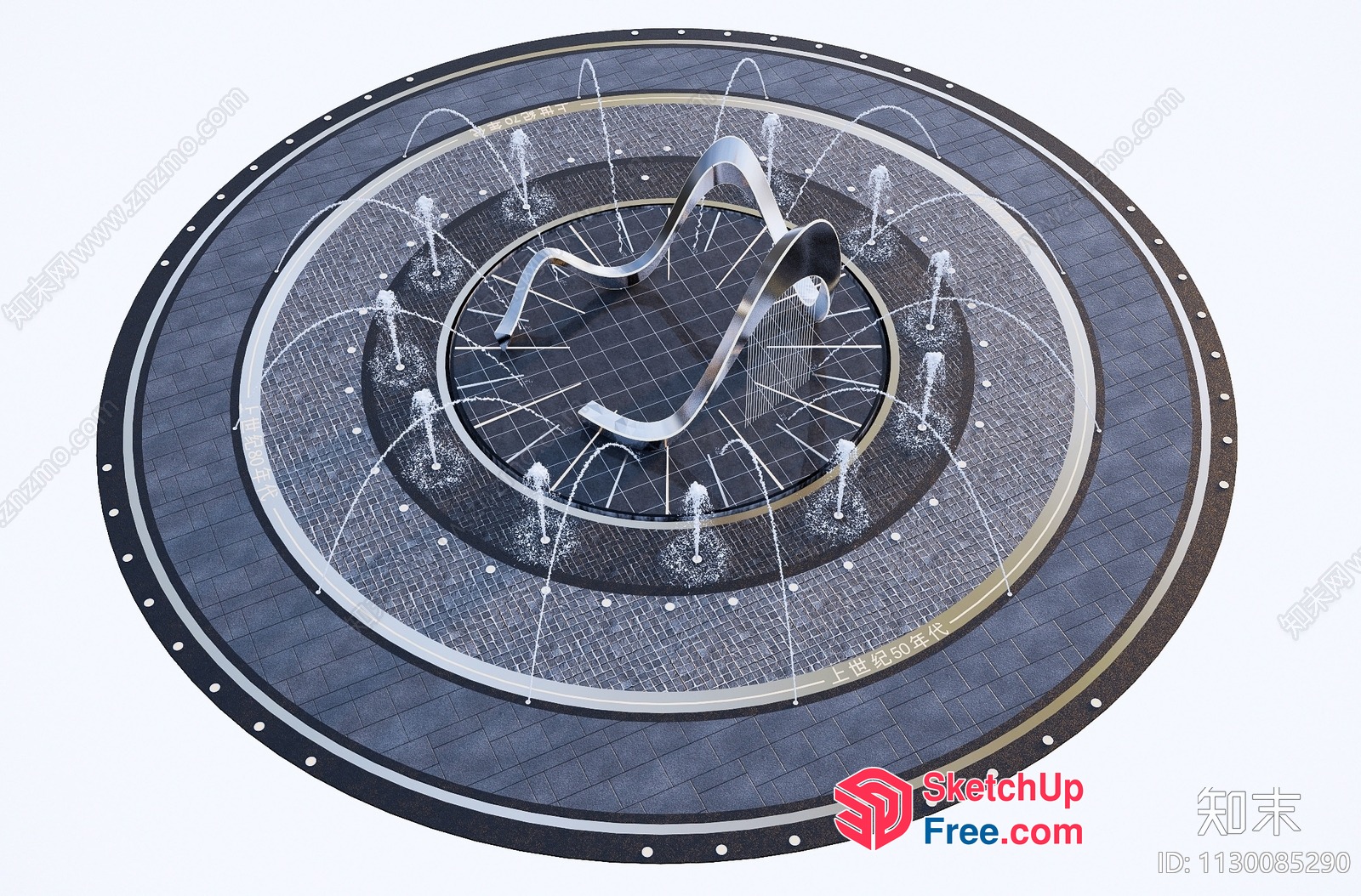 Circular Fountain With Metal Sculpture 3D SketchUp File