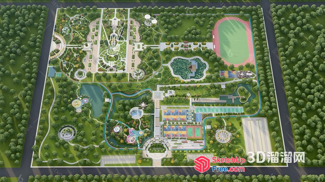 3D Rendering Of A Park With Various Facilities And Landscaping 3D SketchUp File