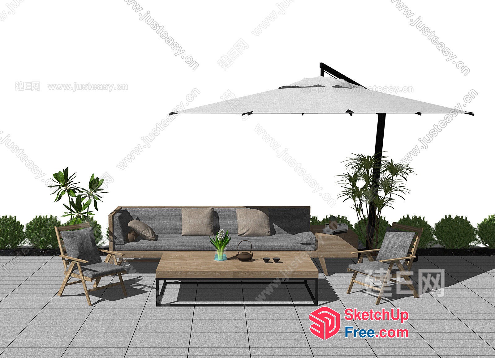 Outdoor Seating Area With Umbrella And Coffee Table 3D SketchUp File