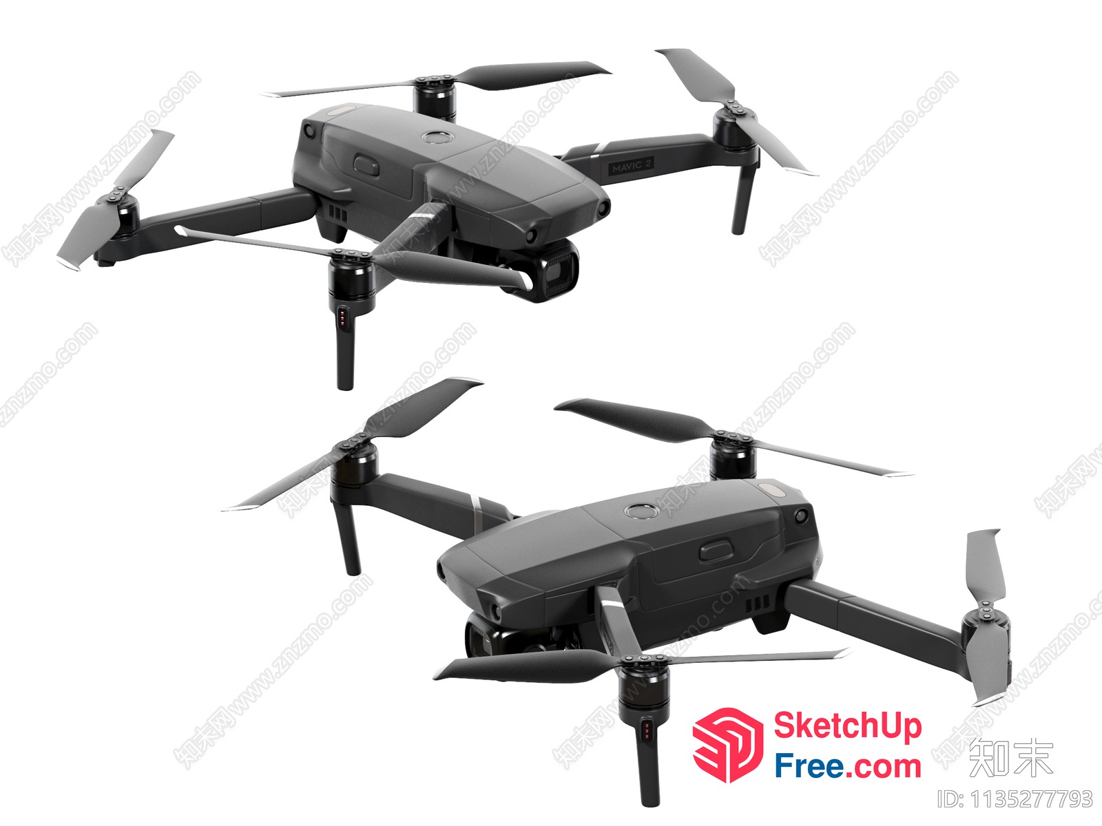 Small Black Drones On A White Background 3D SketchUp File