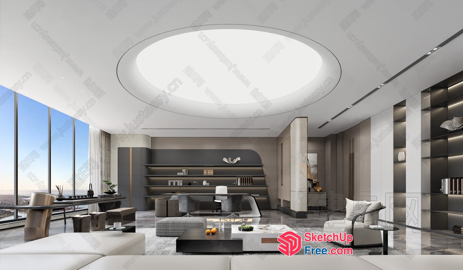 Elegant Modern Office Space With Stunning Circular Ceiling 3D SketchUp File