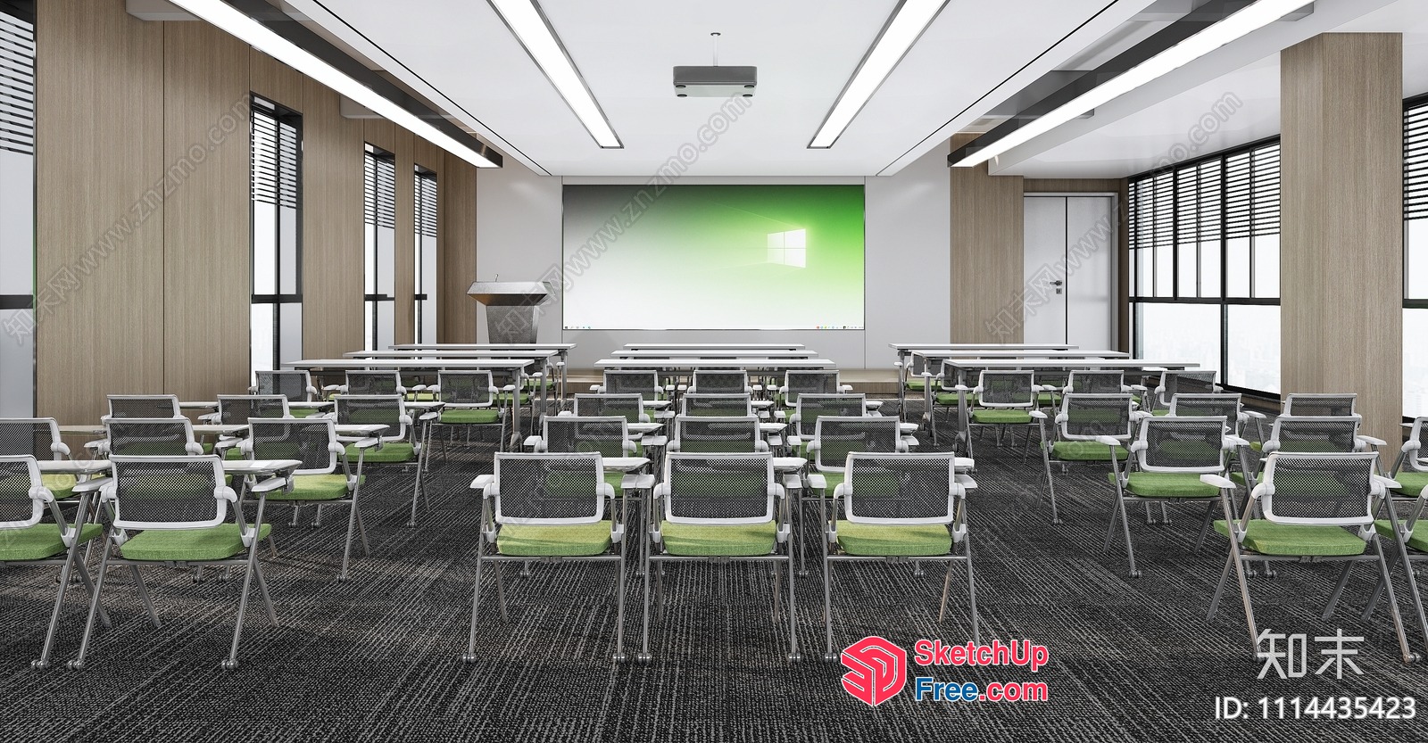 Modern Office Conference Room With White And Green Accents 3D SketchUp File