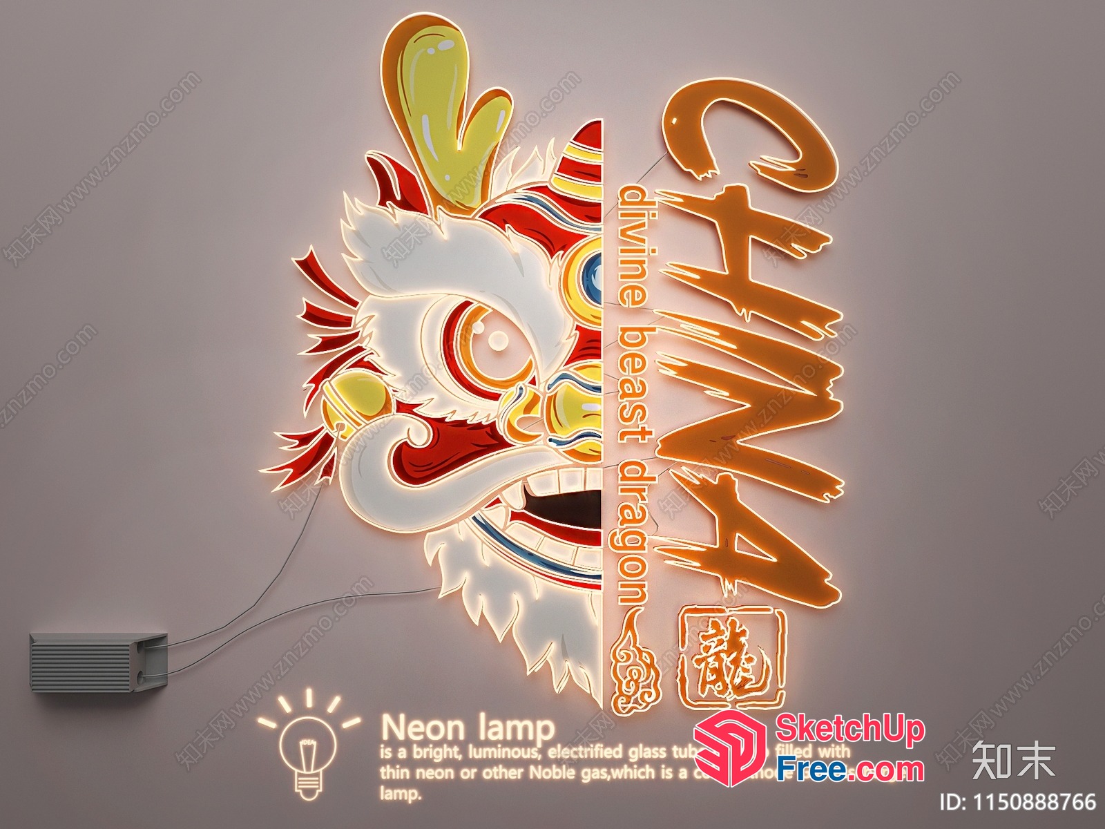 Neon Dragon Head With Vibrant Colors And Bold Text 3D SketchUp File