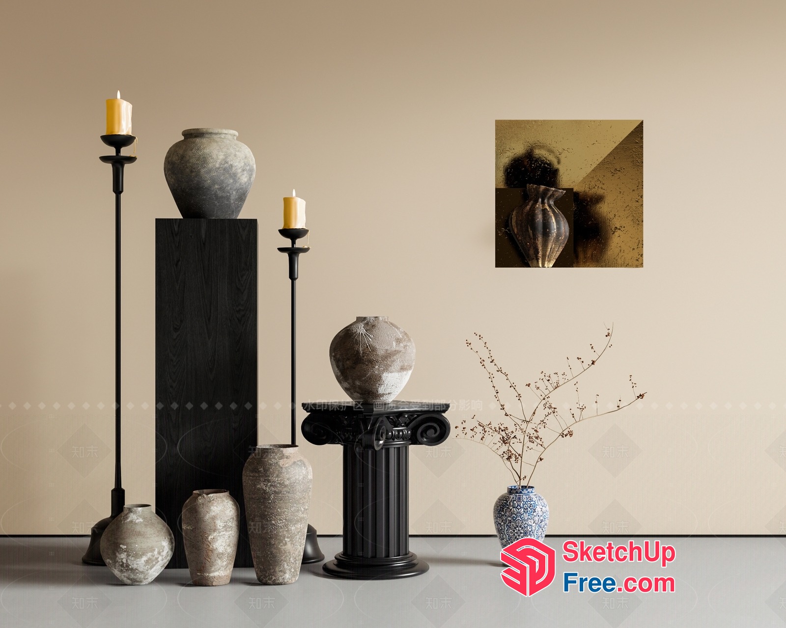 Classic Vases And Pillars In A Minimalist Setting 3D SketchUp File