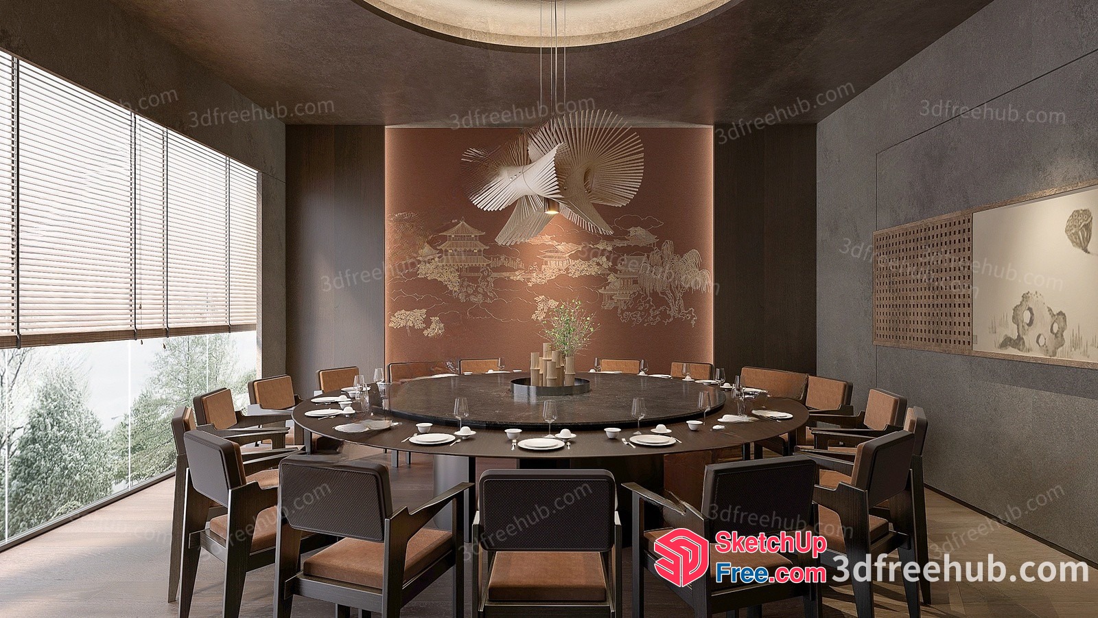 Elegant Modern Dining Room With Round Table And Chairs 3D SketchUp File