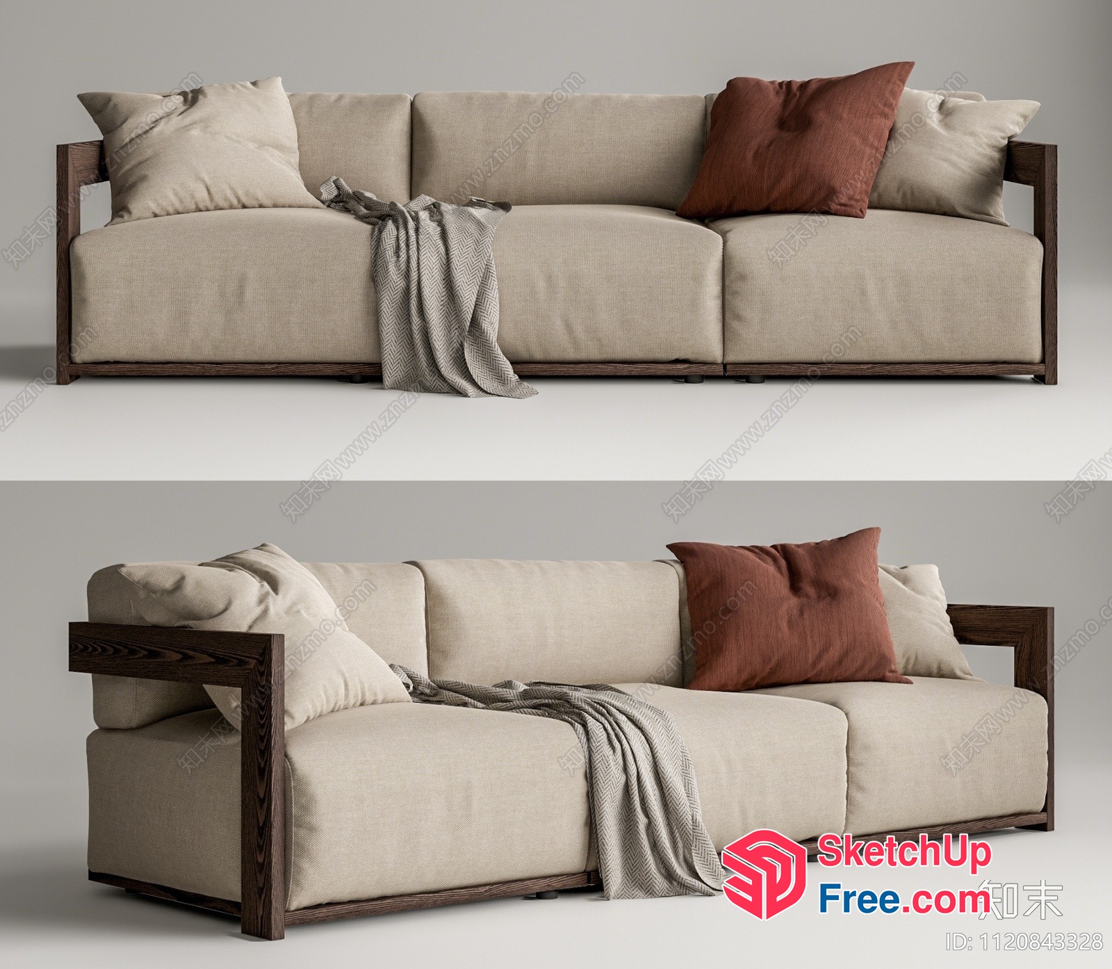 Modern Minimalist Sofa With Wooden Frame 3D SketchUp File