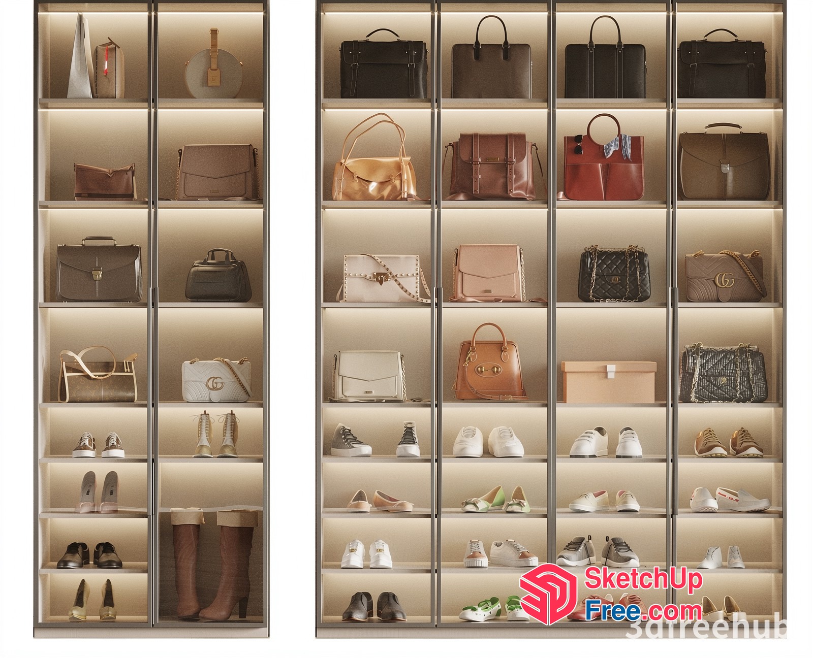 Modern Glass Shelf Displaying Handbags And Shoes 3D SketchUp File