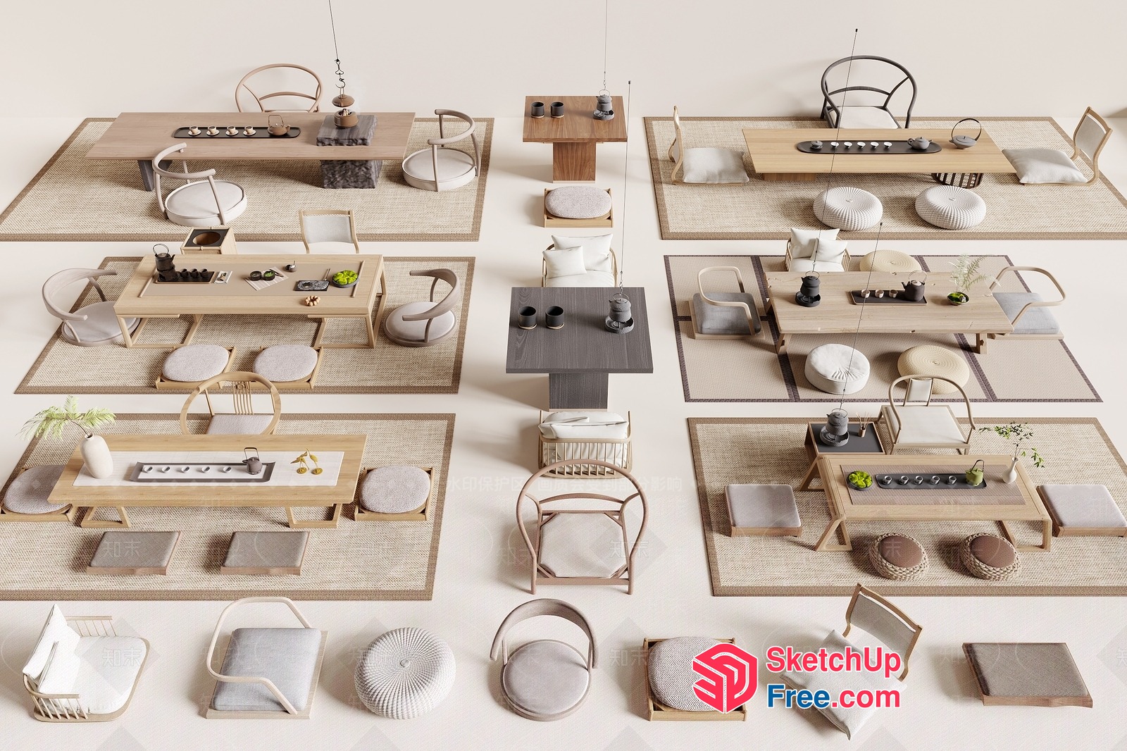 Japanese Style Minimalist Living Room Furniture Set 3D SketchUp File