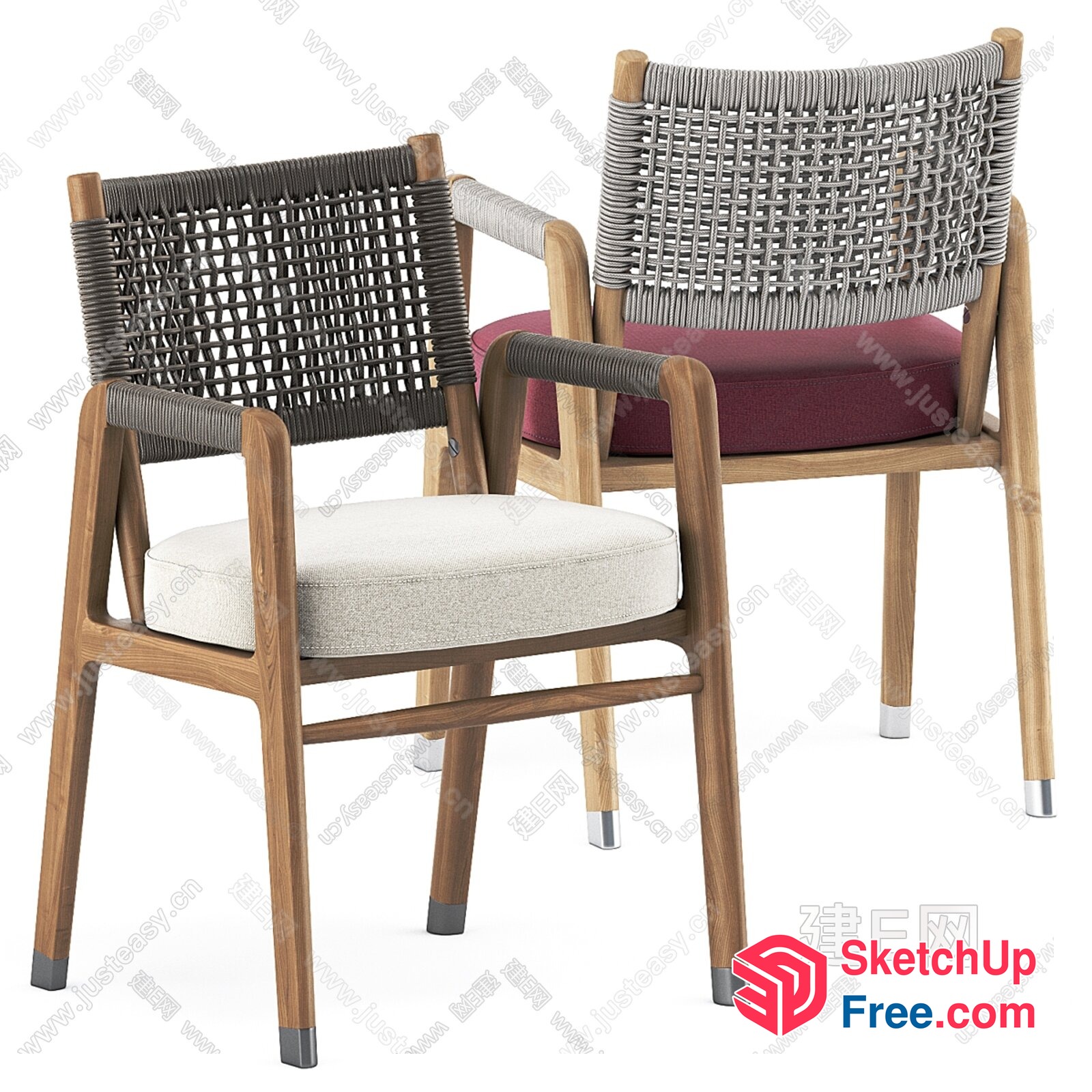 Elegant Wooden Chairs With Woven Backrests 3D SketchUp File