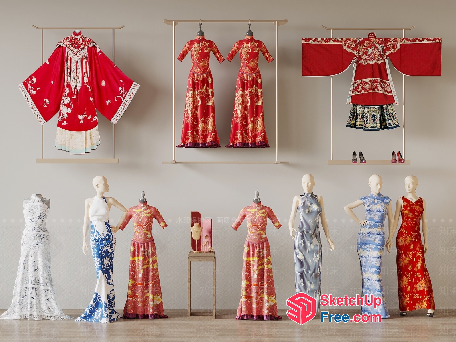 Traditional Chinese Wedding Dresses On Display 3D SketchUp File