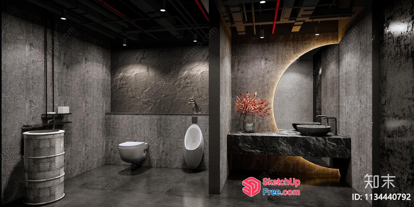 Modern Industrial Style Bathroom With Exposed Pipes 3D SketchUp File