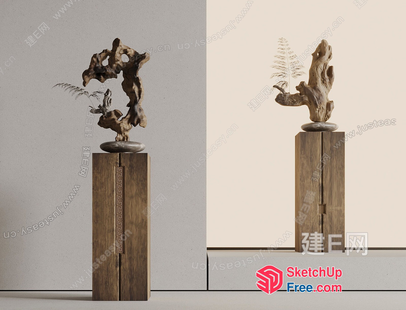Aesthetic Wooden Sculpture Displayed On A Pillar 3D SketchUp File