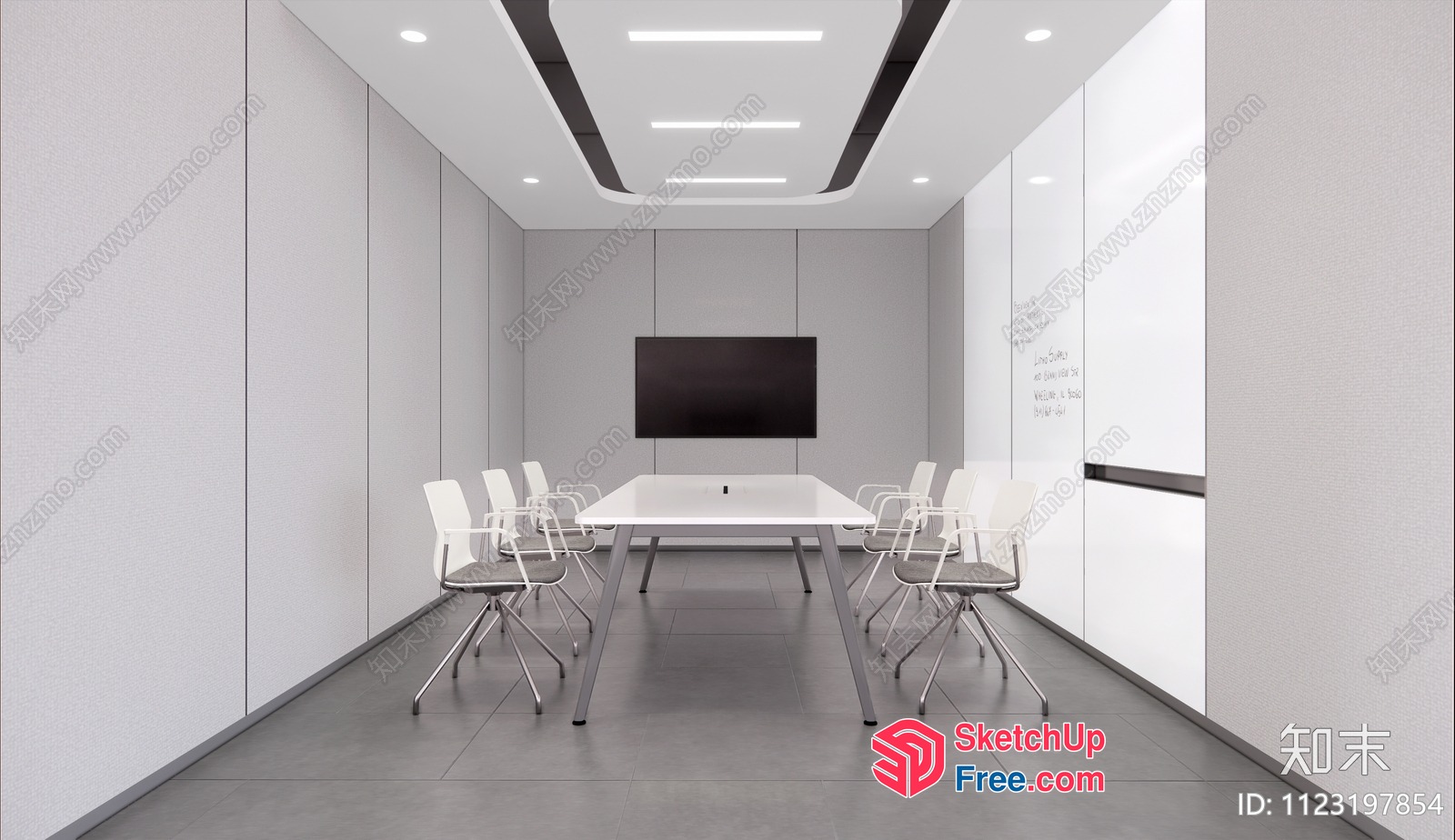 Modern Conference Room With White And Grey Tones 3D SketchUp File