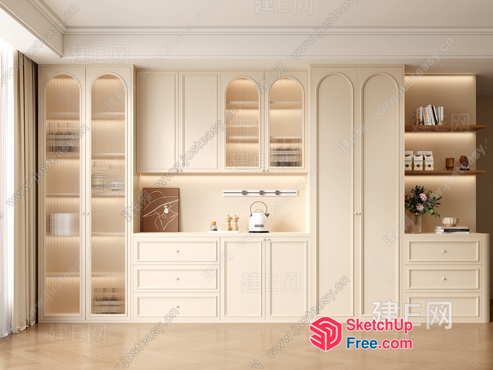 Elegant Creamy Style Kitchen Interior 3D SketchUp File