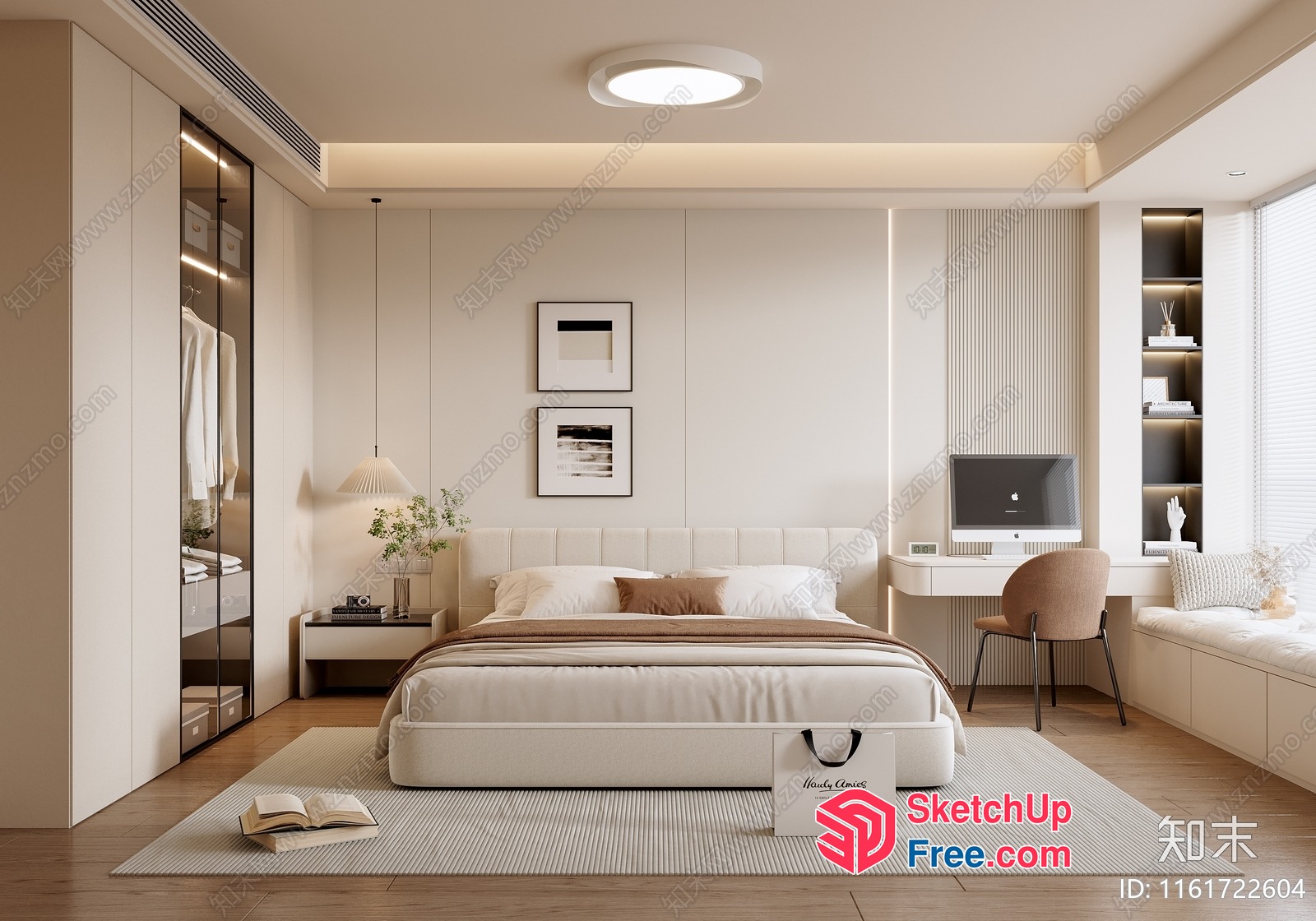 Elegant Minimalist Bedroom Decor With Creamy White And Brown Accents 3D SketchUp File