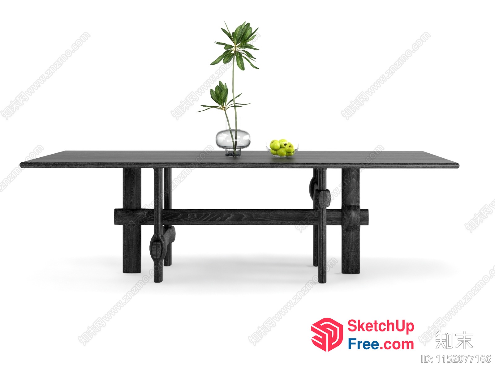 A Sleek Black Table With A Glass Vase And A Bowl Of Fruit 3D SketchUp File