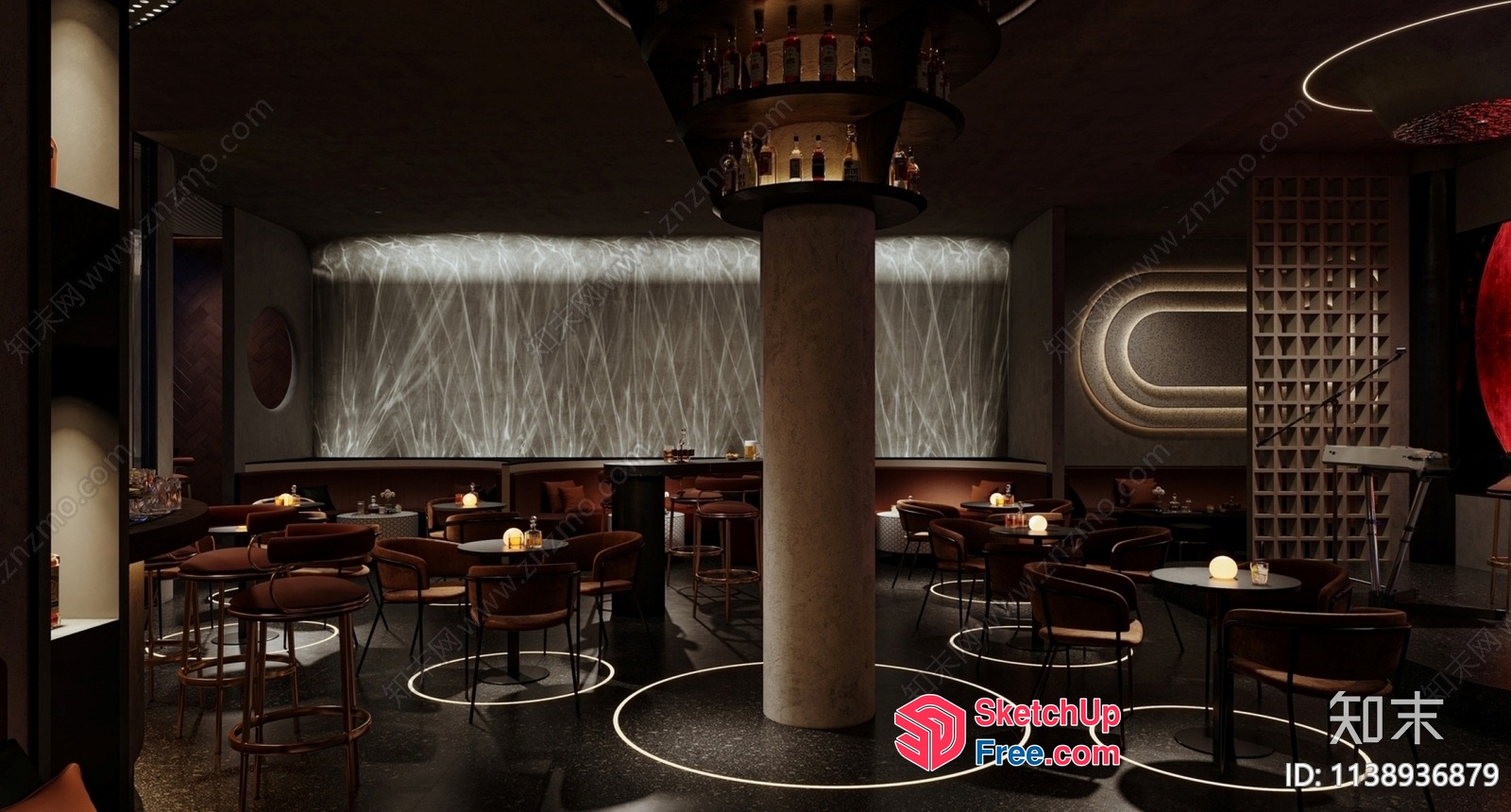 Modern Interior Bar With Pillar And Stools 3D SketchUp File