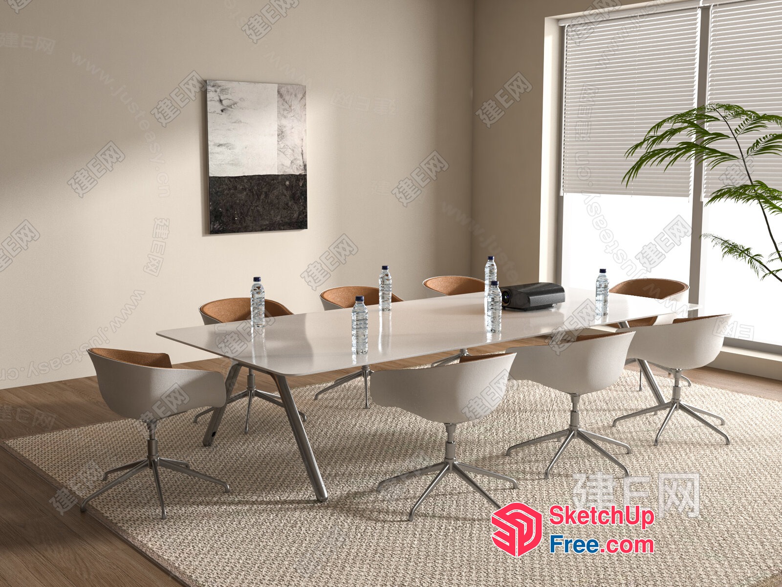 Modern Conference Room With Sleek White Table And Chairs 3D SketchUp File