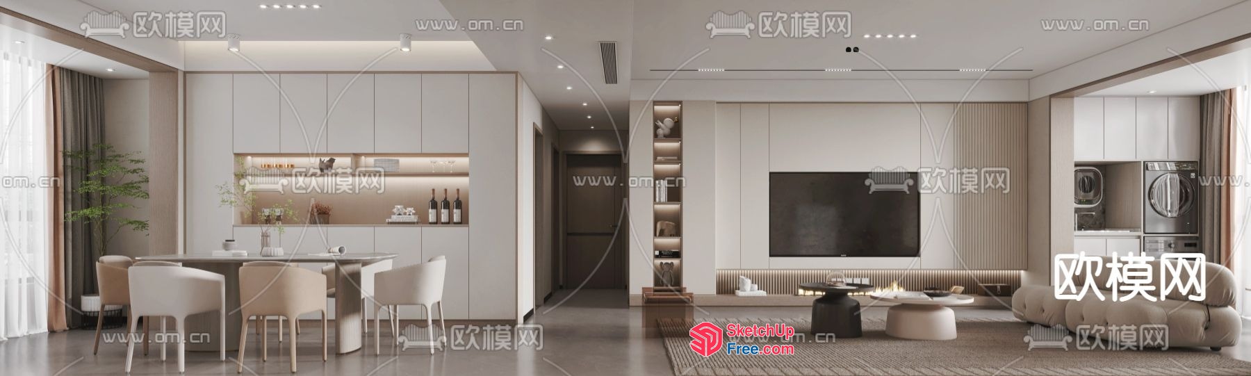 Modern Minimalist Living Room And Dining Area 3D SketchUp File