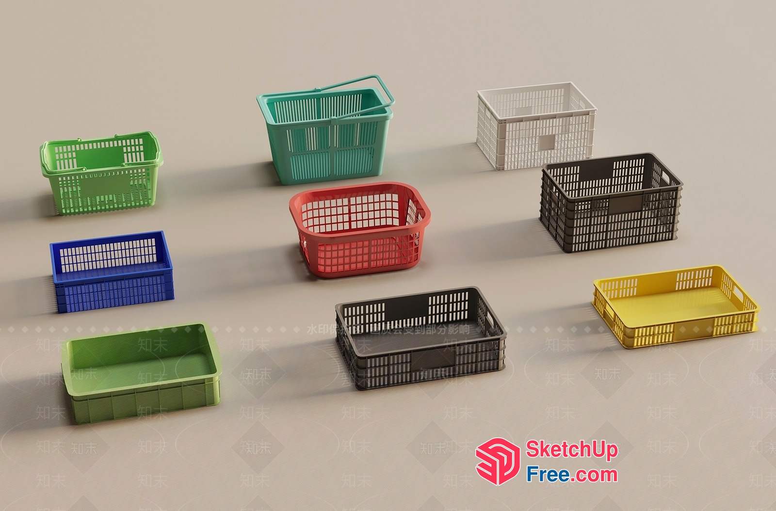 Plastic Storage Baskets In Various Shapes And Sizes 3D SketchUp File