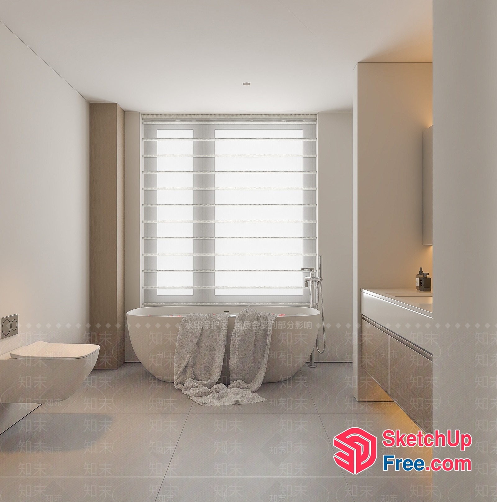 Modern Bathroom With Bathtub And Towel 3D SketchUp File